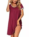 Ekouaer Nachthemd Damen Kurzarm Schlafshirt Fasching Sleepshirt Bigshirts Große Größen Kurz Nachtwäsche, Weinrot, XL