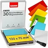 GAUDER Magnetetiketten beschreibbar - Wiederverwendbare Magnetschilder zum Beschriften für Whiteboard, Tafel, Kanban-Board und Kühlschrank - Magnetkarten mit Marker (30 Stück - 120 x 70 mm)