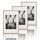 VUVUZULA Bilderrahmen 40x60cm Eiche 3er Set Fotorahmen Holzrahmen Rahmen Natur mit Passepartout Posterrahmen
