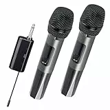 HUACAM Kabelloses Mikrofon, U-Band einstellbare Frequenz Metall Handmikrofon mit wiederaufladbarem Empfänger, geeignet für Karaoke, Gesang, Partys, Hochzeiten usw., DJ, Sprache, 61 m, Schwarz