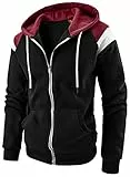 Herren-Kapuzenpullover aus Fleece, durchgehender Reißverschluss, Kapuzenpullover mit Kangatasche, Schwarz , XXL