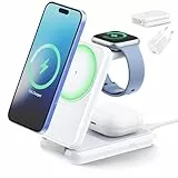 iVANKY 3 in 1 Faltbare Wireless Ladestation Charger für Magsafe Magnetladegerät, Induktive Kabellose Ladegerät Schnellladung für iPhone, Apple iWatch Ultra, AirPods (Mit 33W Netzadapter)