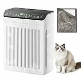 Luftreiniger Allergiker, CADR 420m³/h, 200㎡, HEPA-Air Purifier für Raucherzimmer gegen Rauch, Staub, Pollen, PM2.5 Anzeige, Luftreiniger für Haustiere,Aromatherapie, Elfenbein, 1 Pack + 3 Modi