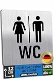 SCHILDERBOXX® WC Schild Selbstklebend - Toilettenschild Damen und Herren [12x12cm, 100% Alu, extra-starkes Klebeband] – Türschild Toilette Aufkleber Tür, Gäste WC-Schilder, Toilettenschilder