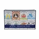Winsor & Newton 1090093 Kalligraphie Set Henry, 8 Zeichentusche in 14ml Flaschen, funkelnde Farben mit hervorragender Transparenz für Pinsel, Kalligrafiefeder oder Airbrush