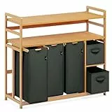 ADEL DREAM Wäschekorb 5 Fächer 2 Regale Wäschesammler 190L Wäscheboxen Mit Korb Wäschesortierer mit 3 Wäschesäcken & 2 Stoffboxen Wäschesack Bambus Wäscheregal Wäschebox Laundry basket Dunkelgrau