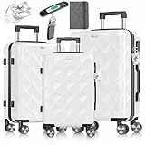 KESSER® Reisekoffer Set 3-teilig | Kofferset ABS Hartschalenkoffer mit Zahlenschloss, Kofferwaage & Reisebrieftasche 360° Rollen | Handgepäck & große Koffer für Business & Reise Trolley Snow White