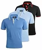 SwissWell 3er Pack Poloshirt Herren Kurzarm Golf T-Shirt für Herren Atmungsaktiv Polo Shirts Männer Himmelblau+Schwarz+Hellblau XXL
