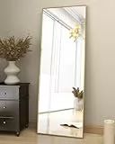 Koonmi 163 x 53 cm Standspiegel, robust Ganzkörperspiegel mit minimalistische schmaler Aluminiumrahmen, modern großer Wandspiegel stehend oder hängend für Wohnzimmer und Schlafzimmer, Gold