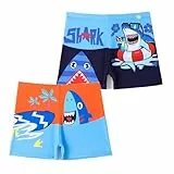 NautySaurs 2er-Pack Jungen Badeshorts 5-13 Jahre große Jungen Bademode Dinosaurier Kinder Badehose, Haifisch in Orange und Marineblau, 5-7 Jahre