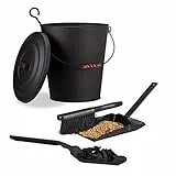 Relaxdays 3 TLG. Kaminreinigungs-Set, Ascheeimer mit Deckel, Kohlenschaufel flach, Kehrgarnitur Stahl, 24 Liter, Henkel, schwarz