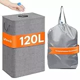 Lifewit 120L Pfandflaschen Sammelbehälter mit Deckel, Groß Pfandflaschen Aufbewahrung, Behälter Leergut & Altglas Aufbewahrung, Flaschensammler mit Loch Küche Abstellraum Flaschentasche, Hellgrau