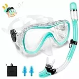 Zikenis Kinder Schnorchel-Set, 4-16 Jahre, 180° Panorama HD mit Dry Schnorchel, Kinder Schwimmbrille, Grün