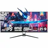 Gawfolk UltraWide Monitor 34 Zoll IPS, Gaming PC Bildschirm 120Hz DFHD(2560×1080P), 21:9 Rahmenloses Computerbildschirm mit FreeSync, HDMI, DisplayPort, VESA 75 * 75mm, Schwarz