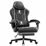 Dowinx Gaming Stuhl, Ergonomischer Gamer Sessel aus PU-Leder mit Lendenstütze, Massagefunktion und breiter Rückenlehne, Belastbar bis 150 kg, Schwarz