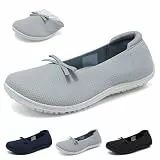 Geweo Damen Ballerinas Barfußschuhe Elegant Bequem Flache Schuhe Slip On Barfuß Ballerina Atmungsaktiv Leicht mit Breiter Zehenbox Memory Foam Einlegesohle Sommer Walking Flats Hausschuhe Grau 39 EU