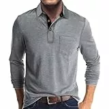 Zetieny Herren Poloshirt Langarm Outdoor Casual Polohemd Leichtes T-Shirts Basic Polo Hemd mit Tasche