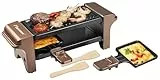 Bestron Raclette für 1 bis 2 Personen, Mini Tischgrill mit zwei Pfännchen, zwei Holzschabern & zwei Untersetzern, 350 Watt, Farbe: Kupfer