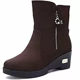 Gaatpot Boots Damen Winterstiefel Warme Gefüttert Stiefeletten mit Keilabsatz Stiefel Outdoor Rutschfest Schneestiefel Schuhe Kaffee EU40=CN41 (255)