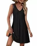 Tanmolo Leichtes Damen Sommerkleid Ärmellos V-Ausschnitt Locker geschnittenes A-Linien Kleid Alltag Urlaub Strand Freizeit luftig L Schwarz