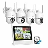 ANRAN 3K Überwachungskamera Aussen Set WLAN, 8CH 10,5 Zoll Monitor NVR mit 4 x 5MP PTZ Kamera Überwachung Outdoor mit Auto-Tracking, Person-/Fahrzeug-/Tier-/Packeterkennung, 24/7 Aufzeichnung