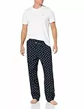 Tommy Hilfiger Herren Poplin Sleep Set Pyjamaset, Weiß, marineblaue Mikro-Flagge, L
