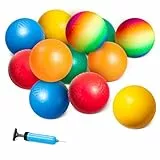 U&C Planet 12-Pack Regenbogen Spielplatz Bälle Dodgeballs 21,5 cm Leichte Anti-Rutsch-Oberfläche mit Luftpumpe Softbälle für Kinder Familie Spiel Kinder Indoor Outdoor Spiel