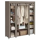 SONGMICS Kleiderschrank, Stoffschrank, mit Überzug aus Vliesstoff, Faltschrank mit Kleiderstange, 45 x 150 x 175 cm, 12 Ablagen, Metallrahmen, Schrank fürs Schlafzimmer, Taupe LSF003R02