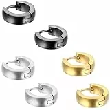 Aroncent 3 Paare Herren Damen Ohrringe, Creolen Ohrstecker, Edelstahl, Silber Schwarz Gold
