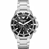 Emporio Armani Uhr für Herren, Chronographenwerk, 43mm Silbernes Edelstahlgehäuse mit Edelstahlarmband, AR11360