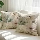 JANGYUHH 2 er Set Kissenbezug 40x40 cm Abstrakte Sofakissen Tintenblumen Dekokissen Vintage Grün Kissenbezüge Dekorativ Kissenhülle aus Polyster Leinen für Garten Sofa Wohnzimmer Bett