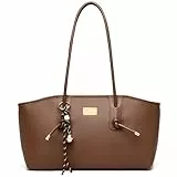unisoul Handtasche Damen, Y2K Tote Bag aus PU Leder Elegante Schultertasche mit verstellbarem Gurt & Anhänger - Vintage Umhängetasche für Büro, Shopping & Reise，Braun