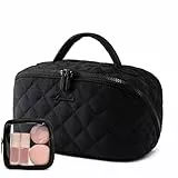 LOVEVOOK Kosmetiktasche Damen, Kulturtasche Organizer mit fächern, Wasserdichter Puffer Kulturbeutel, Schminktasche mit 180°-Flachdesign Groß, Wäschemaschinenfeste Make up Tasche für Reisen, Schwarz