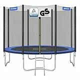 SONGMICS Trampolin Ø 366 cm, Gartentrampolin für Kinder mit Sicherheitsnetz, Randabdeckung, Leiter, 180 cm hohe gerade Stangen, Stahlrahmen, blau STR124V1