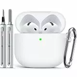 Inesore Compatible with AirPods 4 Hülle with Cleaning Kit, Silicone Protective Case Cover for Apple AirPod 4 (2024/ANC), Unisex Design - White