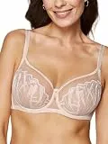 Gorteks Angel-B2 Soft-BH mit Stickerei, Komfort Büstenhalter Damen mit Bügel, Maxi-Größen Damen Unterwäsche, Transparenter Dessous Nicht gepolsterter, für große und kleine Brüste - 80G, beige