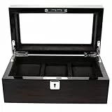 WATIIFUFU Holzuhr Vitrine Kasten mit 3 Fächern Lackiertes Holz Tragbare Uhrenbox mit Schloss Schmuck und Uhrensafe für Reise und Zuhause