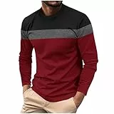 Jamicy Pullover Herren Sweatshirt Slim Fit Langarm Unterhemd Männer Langarmshirt Basic Freizeithemd Mode Rundhals Patchwork Sweater Classic Longsleeve Herren Sale Wein M