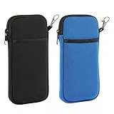 ANLIOTO Doppeltes Brillenetui, tragbares Neopren-Brillenetui mit Reißverschluss, für Damen und Herren, 2 Stück, schwarz und blau, One size