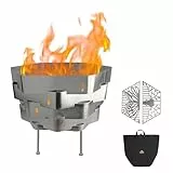 Feuerstelle, Halo Feuerstelle Outdoor Tragbare Holzfeuerstelle Enthält einen Grill, eine Tasche, Sechseckiger Kamin für Terrasse Camping Geschenk (Edelstahl Feuerstelle mit Grill, klein)