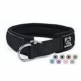 Weich Neopren Gepolstert Hundehalsband (4cm Breite) Reflektierend Hund Halsband mit Robust Nylon & Zugstopp, Bequem Zughalsband Dressurhalsband für Kleine Mittlere Große Hund Anti-Zug Walken L,Schwarz