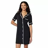 Amazon Essentials Damen Nachthemd aus Modal-Mischgewebe, kurzärmelig, Button-Down, Schwarz, Größe L
