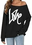 Gosunny Schulterfreies Oberteil Damen Langarm Pullover Lässige Sweatshirt Causal Elegant Bluse (01 Schwarz, M)