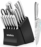 MOSFiATA Messerblock Set 17pcs, Küchenmesser Set Scharf Edelstahl und Schere, Profi Kochmesser Set, mit Fingerschutz und Geschenkboxen