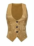 Allegra K Damen Vintage Weste Button Up Steampunk Jacquard ärmellose AnzugwesteKhaki L