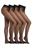 Camano Damen Strumpfhose 4er Vorteilspack 20 DEN Bequeme und Reißfeste Feinstrumpfhose mit Weicher Flachnaht Perfektem Sitz und Komfortbund 4er Pack 42/44 black