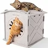 ChienBox Katzenhöhle Filz: Gemütliches Katzenhaus Indoor, Katzenbett mit beruhigendem Kratzbogen, Robuste & Kratzfeste Katzen Bett, Abnehmbares Katzen Höhle, Katzen Haus 38 x 36 x 38cm