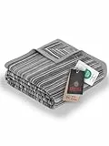 Ibena Malang Kuscheldecke 150x200 cm - Baumwollmix weich, warm & waschbar, Wolldecke grau gestreift