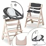hauck Hochstuhl Beta+ Newborn Set Deluxe - Babyhochstuhl Set ab Geburt mit Neugeborenen Aufsatz Bouncer, Sitzpolster und Essbrett - Whitewashed