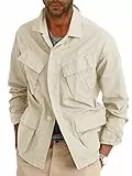 Runcati Leichte Safari-Jacke für Herren, Baumwolle, mit Knopfleiste, Outdoor, Militär, Cargo-Oberbekleidung, Khaki, XXL